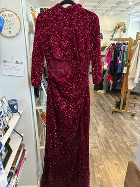 Faeriesty velvet Burgundy Sequin Evening Dress - Women's Formal floor lengt Gown